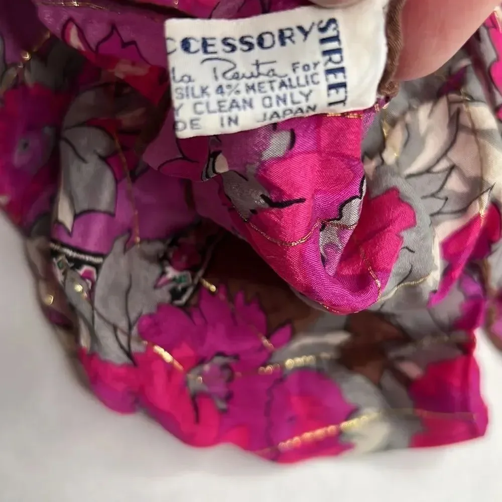 Oscar De la Renta brown and purple silk scarf with metallic details